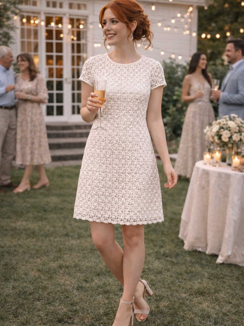 Banana Republic White Lace Dress Size 8 Crochet Floral Bridal Shower Engagement